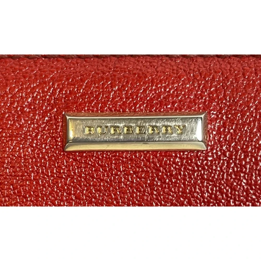 90s BURBERRY Leather Wallet Women's Zip Around Red Leather 7.5x3.75" - Picture 7 of 15